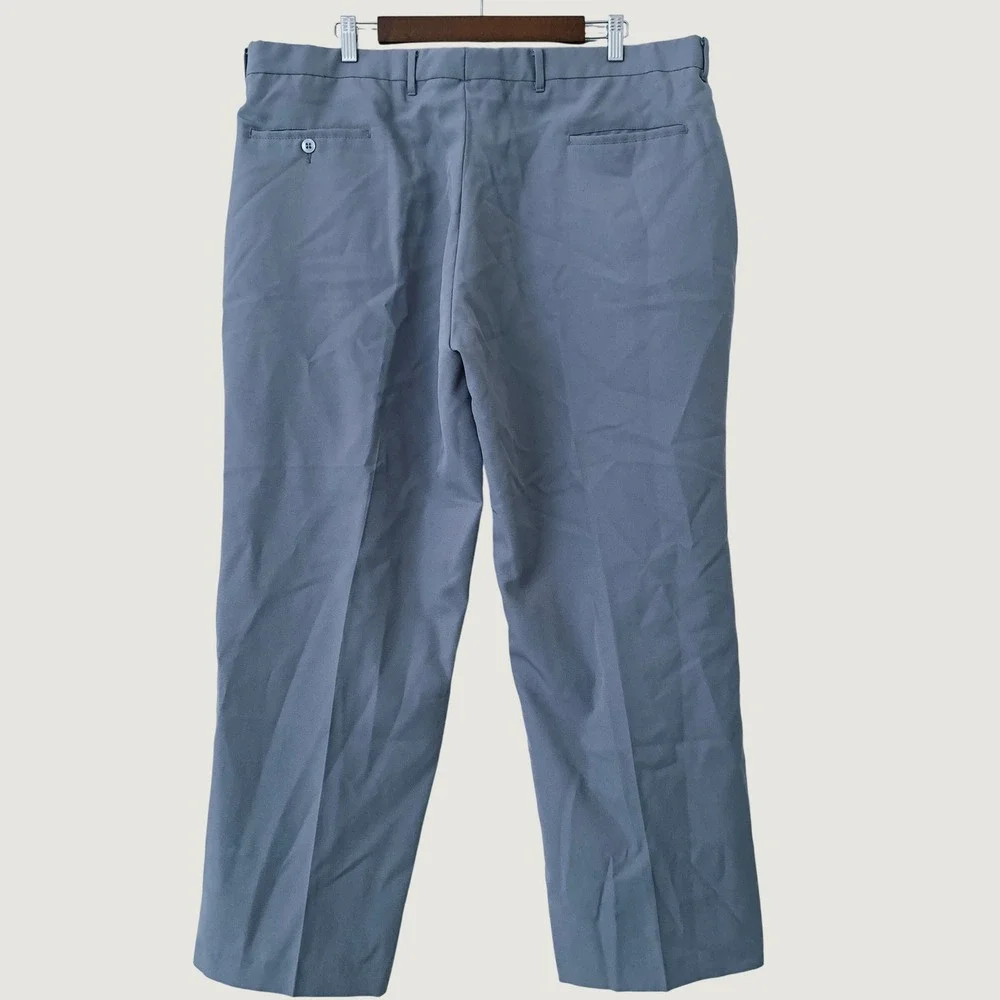 Haband Dress Pants Men 40x28 Blue Gray Flat Front Straight Leg Permanent Crease